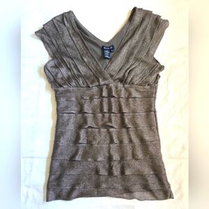 Metallic Shimmer Womens Brown V-Neck Sleeveless Ruffled Top Size XL